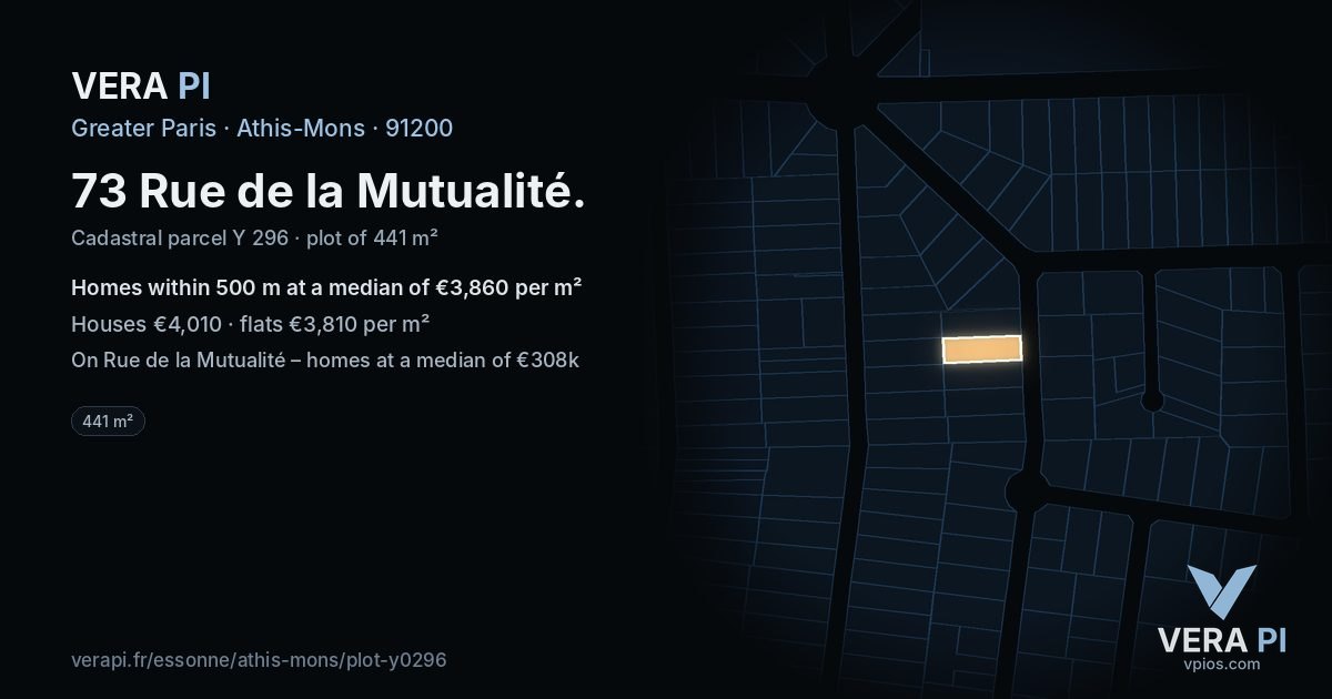 73 Rue de la Mutualité, Athis-Mons at night – the plot lit, the parcels around coloured by the prices near them