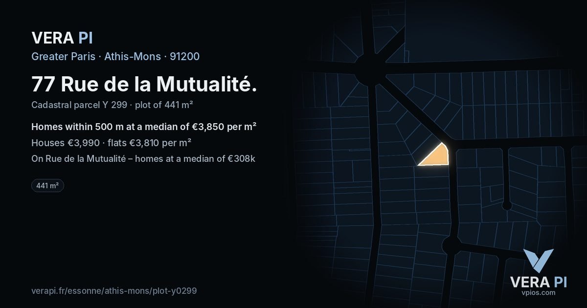 77 Rue de la Mutualité, Athis-Mons at night – the plot lit, the parcels around coloured by the prices near them