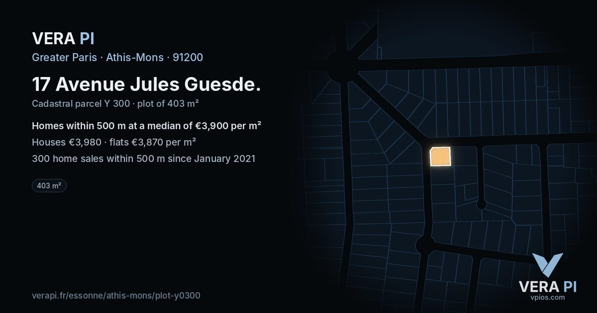 17 Avenue Jules Guesde, Athis-Mons at night – the plot lit, the parcels around coloured by the prices near them