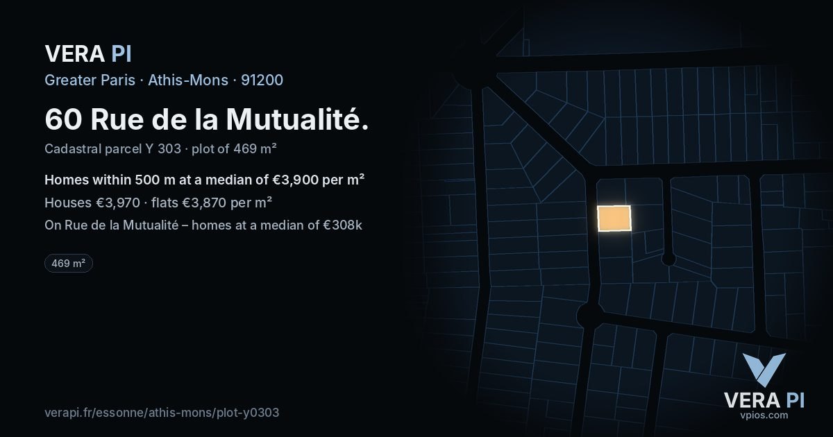 60 Rue de la Mutualité, Athis-Mons at night – the plot lit, the parcels around coloured by the prices near them