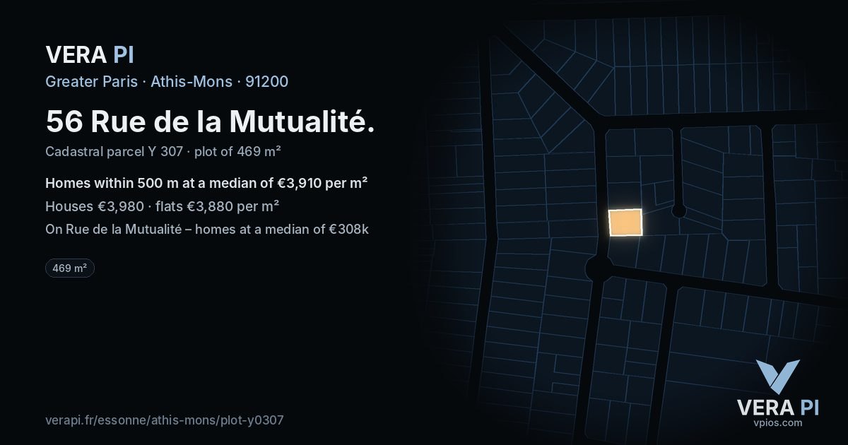 56 Rue de la Mutualité, Athis-Mons at night – the plot lit, the parcels around coloured by the prices near them