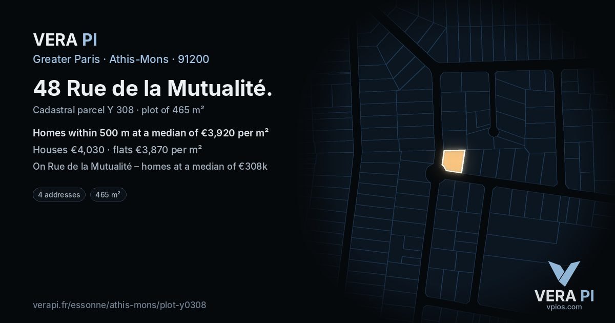 48 Rue de la Mutualité, Athis-Mons at night – the plot lit, the parcels around coloured by the prices near them