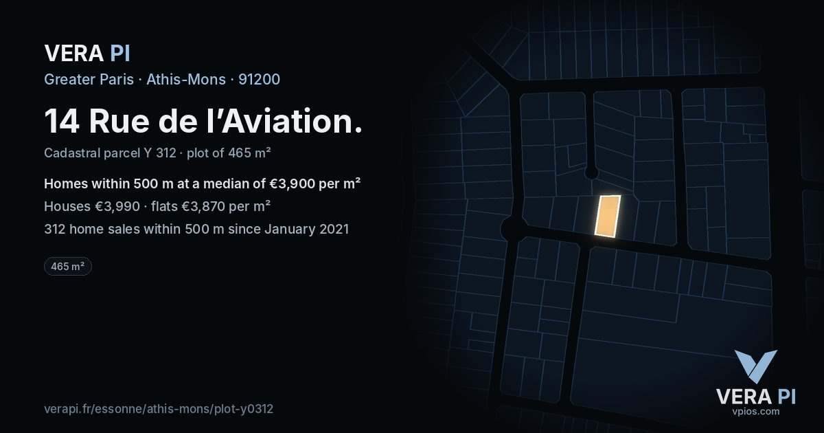 14 Rue de l’Aviation, Athis-Mons at night – the plot lit, the parcels around coloured by the prices near them