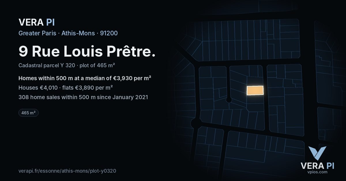 9 Rue Louis Prêtre, Athis-Mons at night – the plot lit, the parcels around coloured by the prices near them