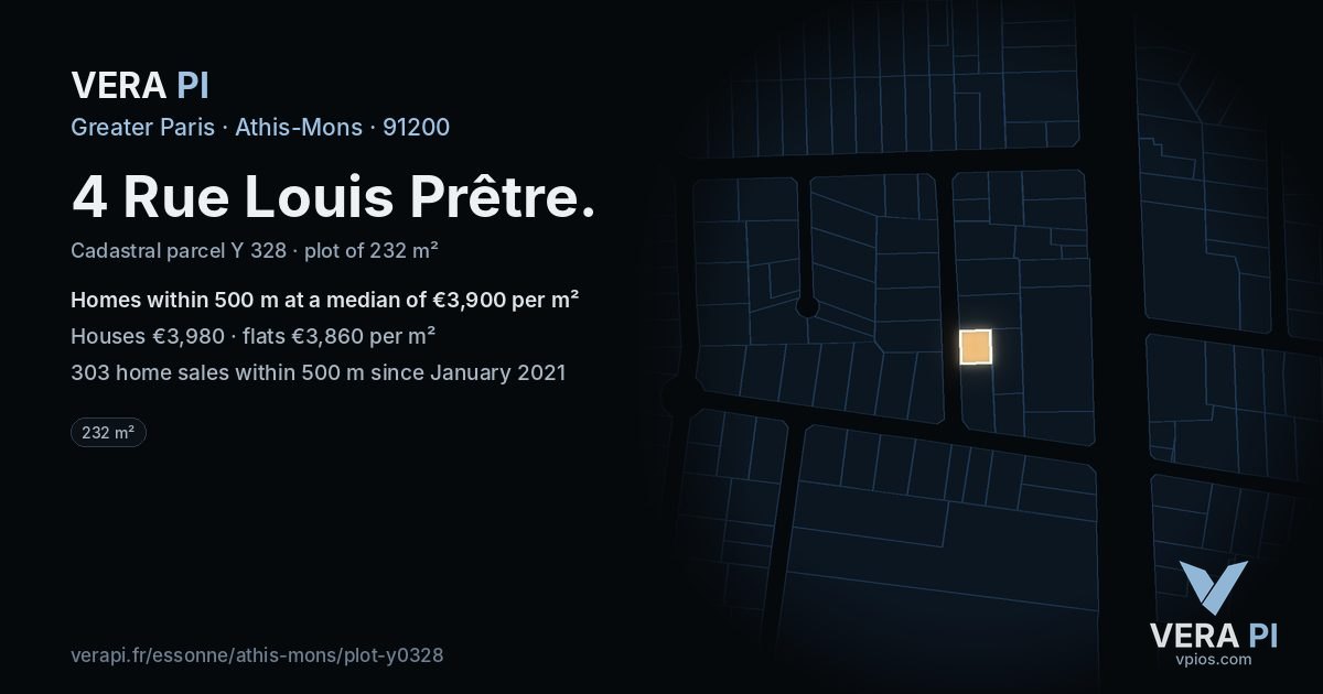4 Rue Louis Prêtre, Athis-Mons at night – the plot lit, the parcels around coloured by the prices near them