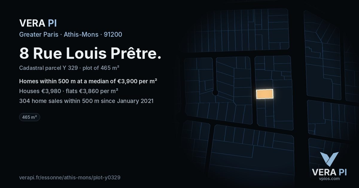 8 Rue Louis Prêtre, Athis-Mons at night – the plot lit, the parcels around coloured by the prices near them