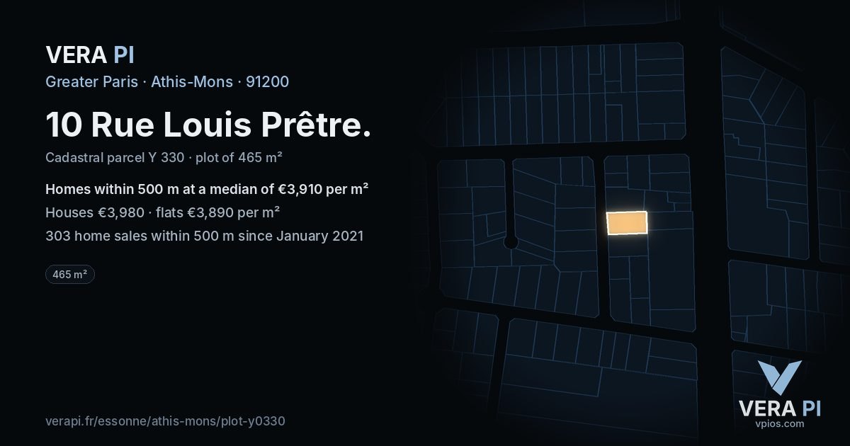 10 Rue Louis Prêtre, Athis-Mons at night – the plot lit, the parcels around coloured by the prices near them