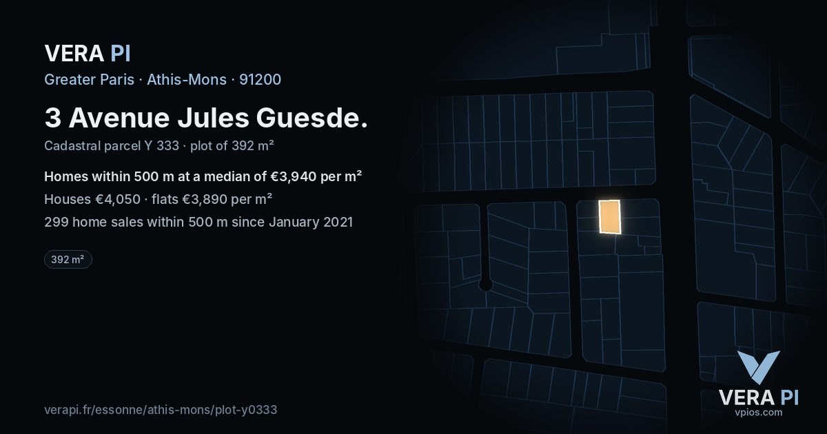 3 Avenue Jules Guesde, Athis-Mons at night – the plot lit, the parcels around coloured by the prices near them