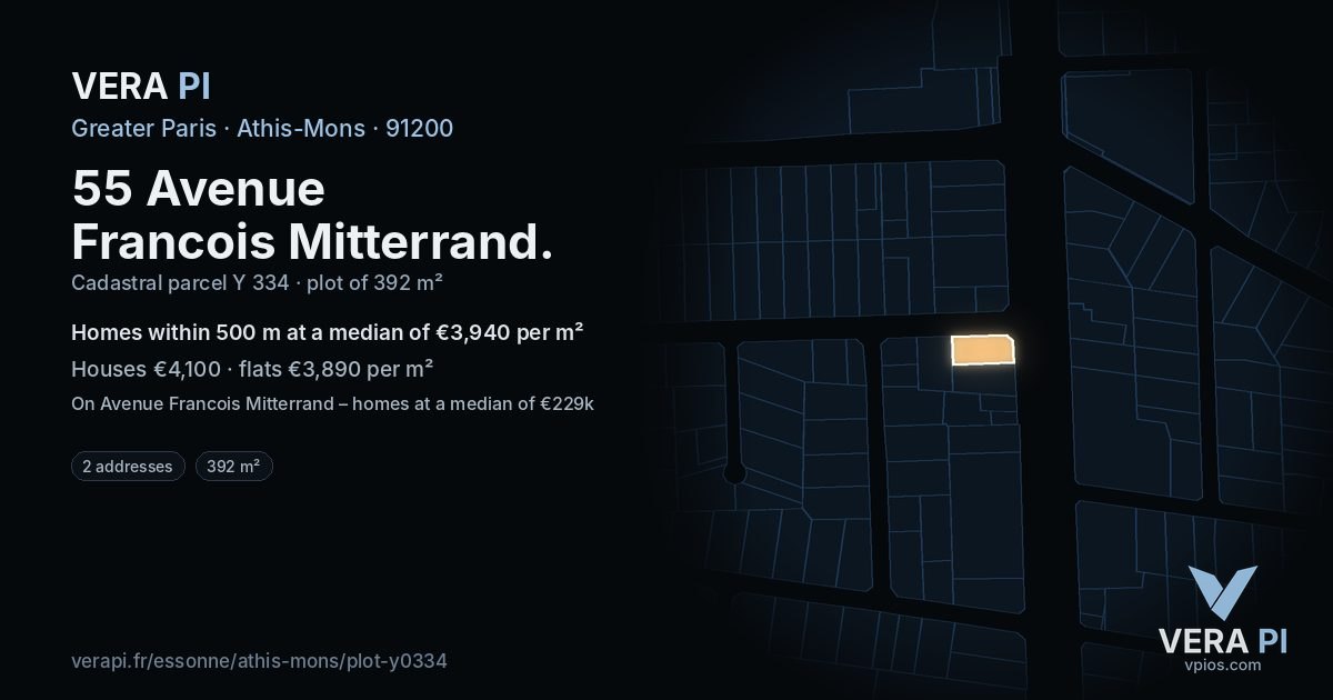 55 Avenue Francois Mitterrand, Athis-Mons at night – the plot lit, the parcels around coloured by the prices near them