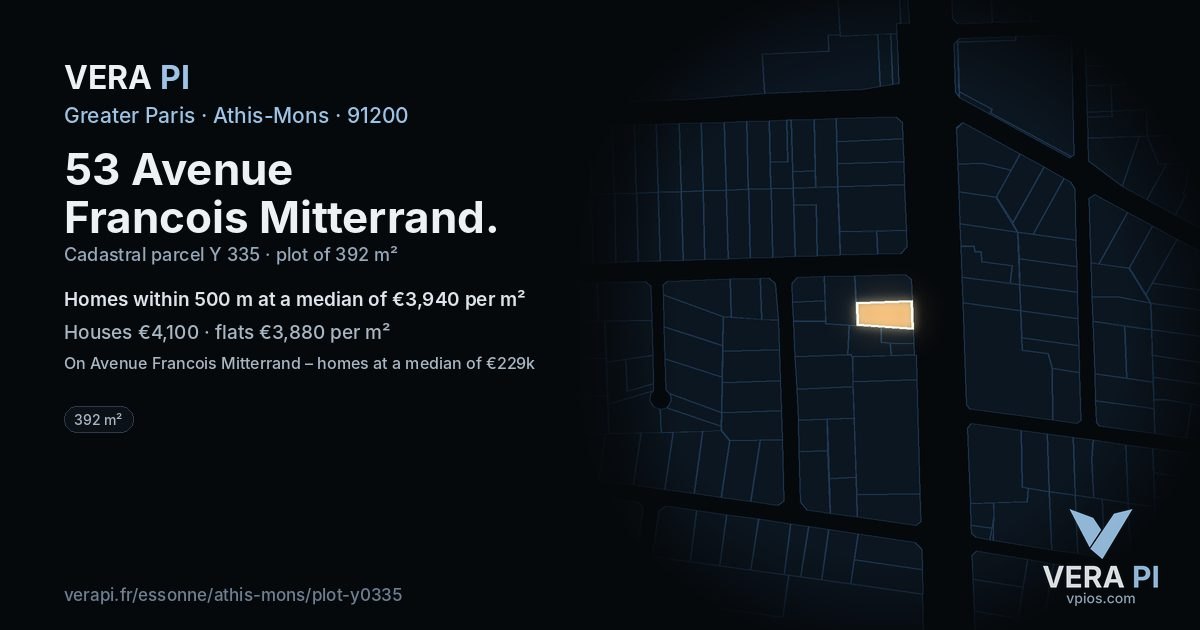 53 Avenue Francois Mitterrand, Athis-Mons at night – the plot lit, the parcels around coloured by the prices near them