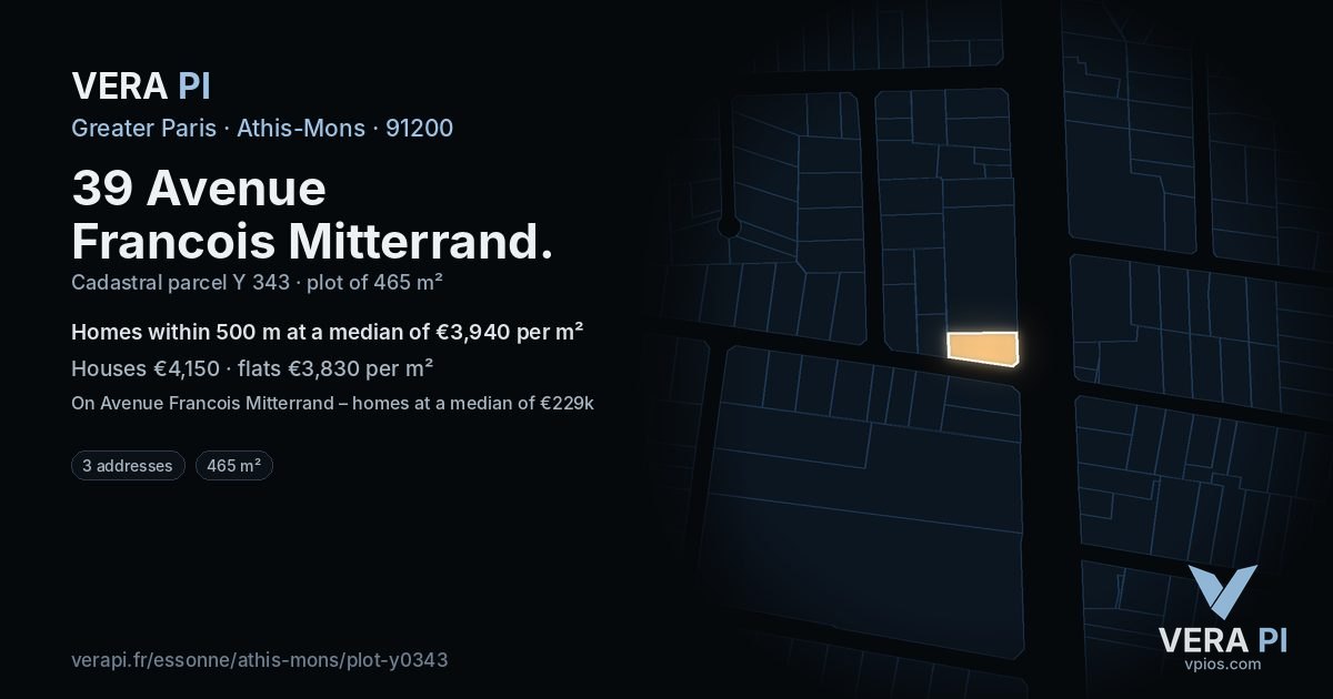 39 Avenue Francois Mitterrand, Athis-Mons at night – the plot lit, the parcels around coloured by the prices near them