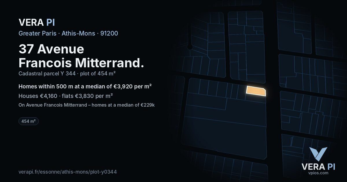 37 Avenue Francois Mitterrand, Athis-Mons at night – the plot lit, the parcels around coloured by the prices near them