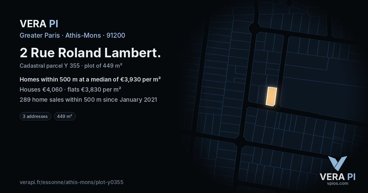 2 Rue Roland Lambert, Athis-Mons at night – the plot lit, the parcels around coloured by the prices near them