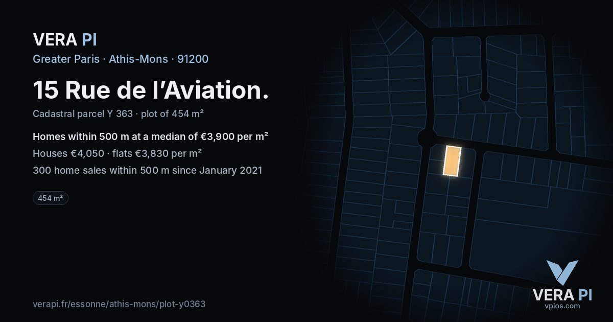 15 Rue de l’Aviation, Athis-Mons at night – the plot lit, the parcels around coloured by the prices near them