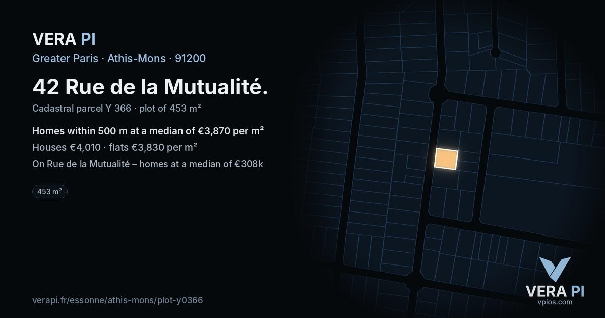 42 Rue de la Mutualité, Athis-Mons at night – the plot lit, the parcels around coloured by the prices near them
