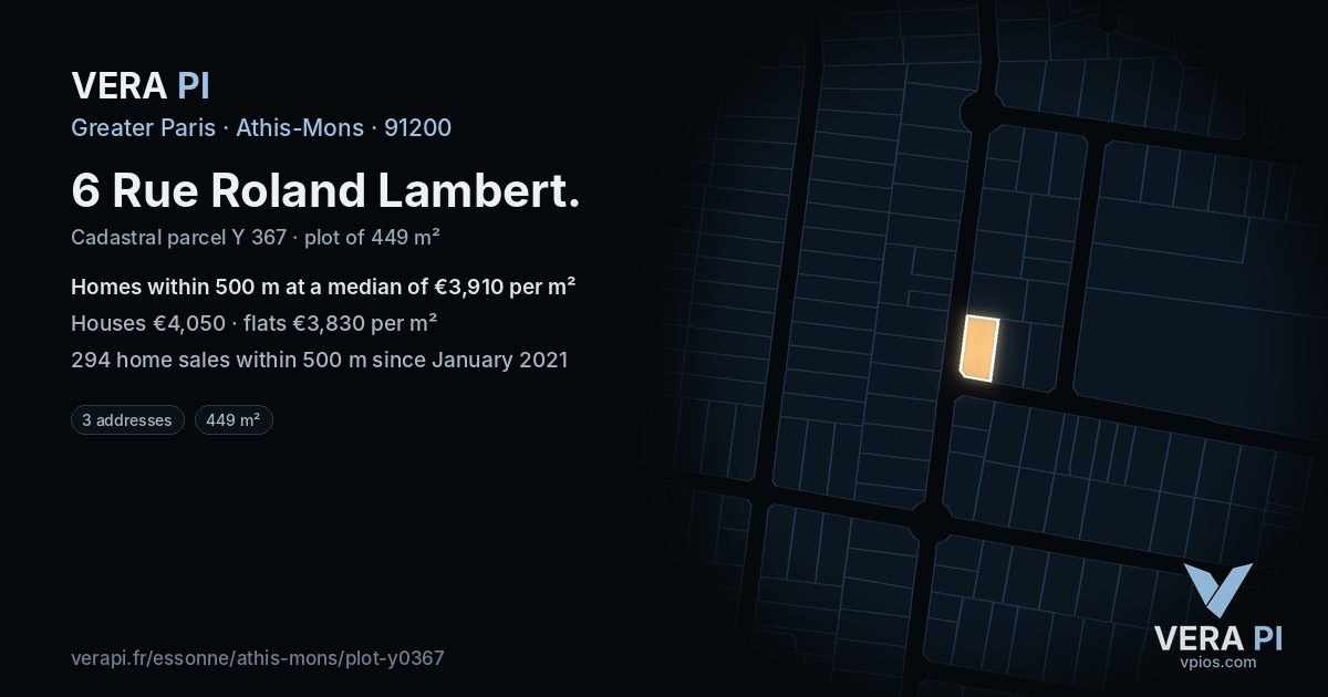 6 Rue Roland Lambert, Athis-Mons at night – the plot lit, the parcels around coloured by the prices near them