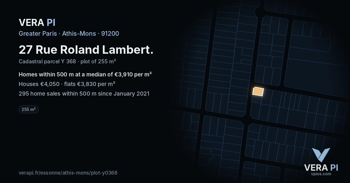 27 Rue Roland Lambert, Athis-Mons at night – the plot lit, the parcels around coloured by the prices near them