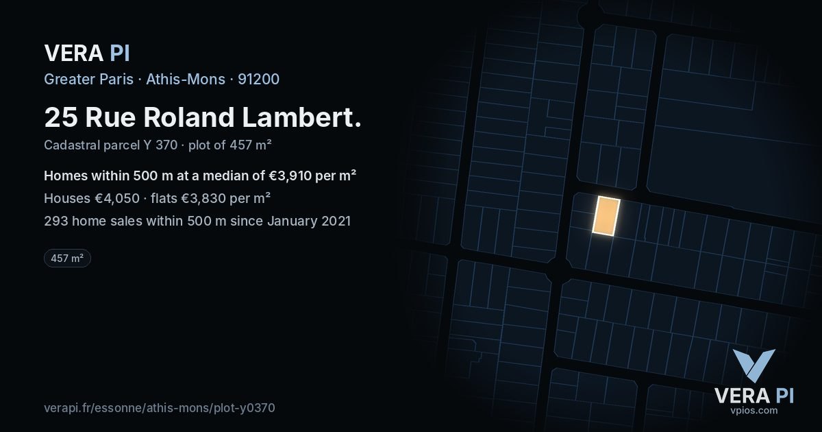 25 Rue Roland Lambert, Athis-Mons at night – the plot lit, the parcels around coloured by the prices near them