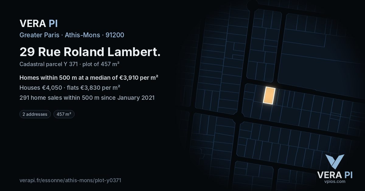 29 Rue Roland Lambert, Athis-Mons at night – the plot lit, the parcels around coloured by the prices near them