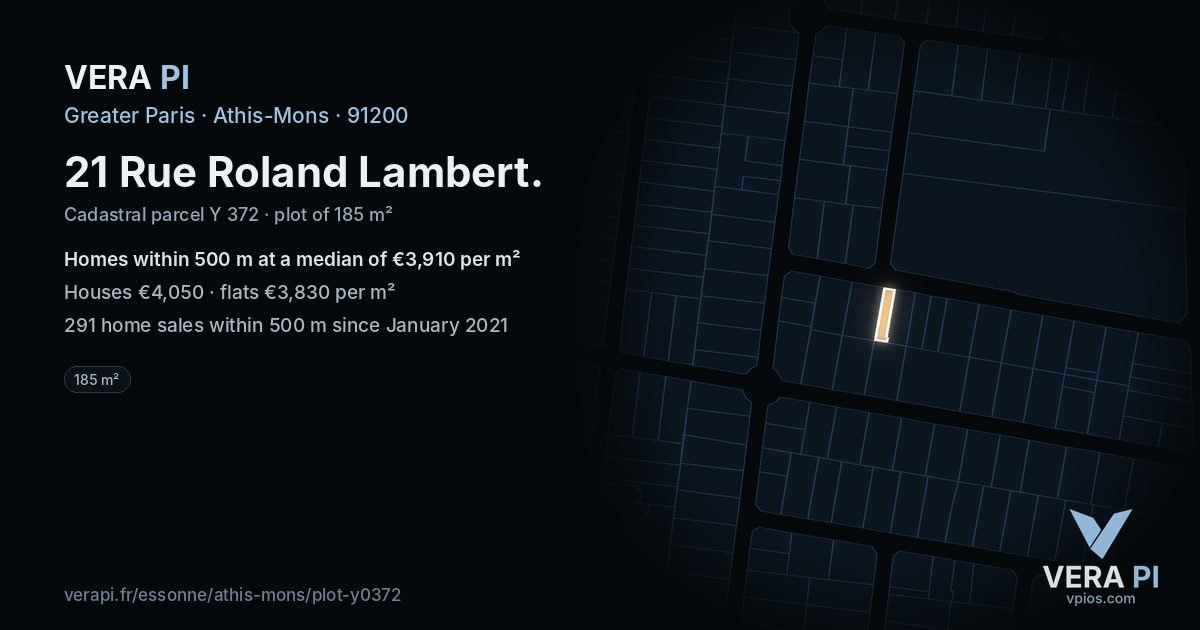 21 Rue Roland Lambert, Athis-Mons at night – the plot lit, the parcels around coloured by the prices near them
