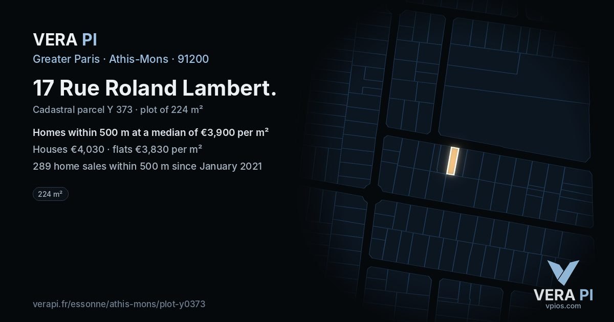 17 Rue Roland Lambert, Athis-Mons at night – the plot lit, the parcels around coloured by the prices near them