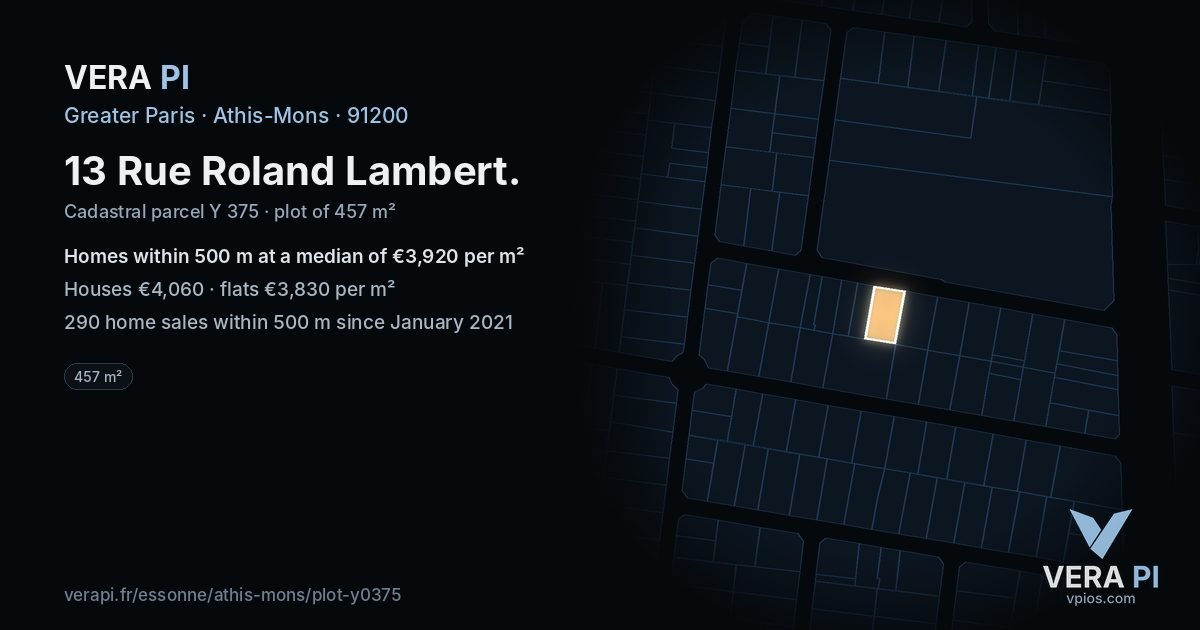 13 Rue Roland Lambert, Athis-Mons at night – the plot lit, the parcels around coloured by the prices near them