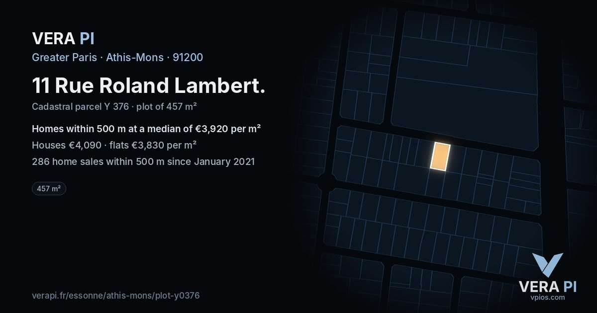 11 Rue Roland Lambert, Athis-Mons at night – the plot lit, the parcels around coloured by the prices near them