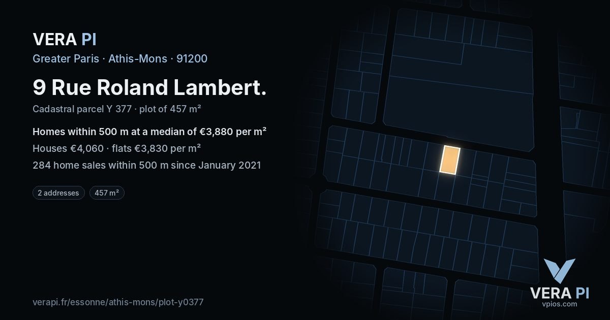 9 Rue Roland Lambert, Athis-Mons at night – the plot lit, the parcels around coloured by the prices near them