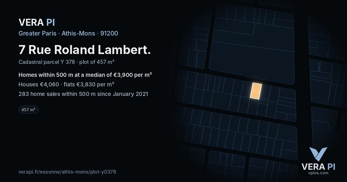 7 Rue Roland Lambert, Athis-Mons at night – the plot lit, the parcels around coloured by the prices near them