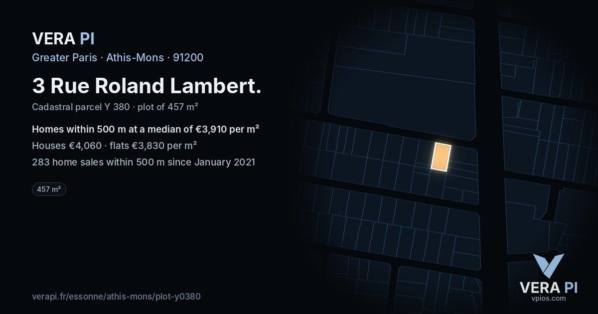 3 Rue Roland Lambert, Athis-Mons at night – the plot lit, the parcels around coloured by the prices near them