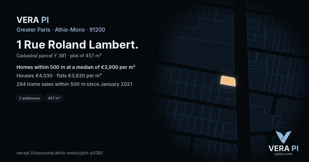 1 Rue Roland Lambert, Athis-Mons at night – the plot lit, the parcels around coloured by the prices near them
