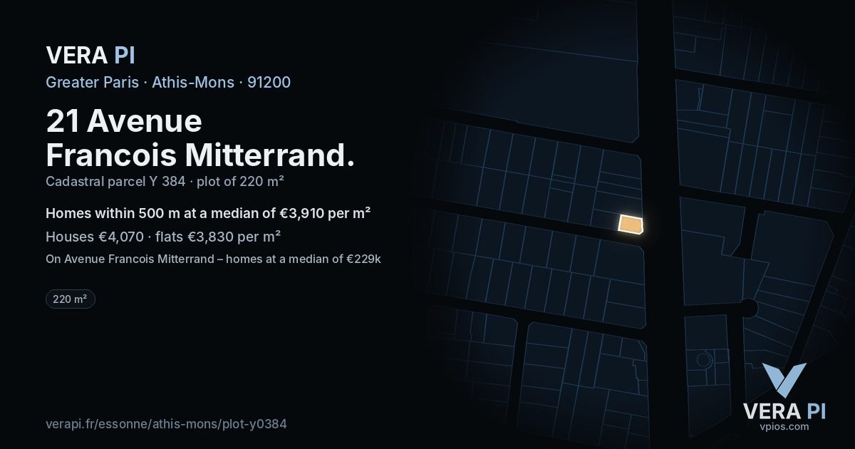 21 Avenue Francois Mitterrand, Athis-Mons at night – the plot lit, the parcels around coloured by the prices near them