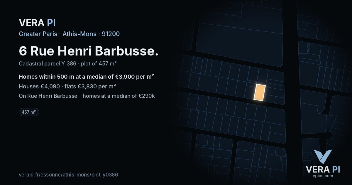 6 Rue Henri Barbusse, Athis-Mons at night – the plot lit, the parcels around coloured by the prices near them