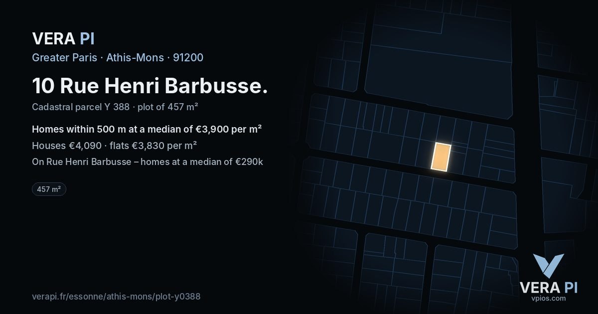 10 Rue Henri Barbusse, Athis-Mons at night – the plot lit, the parcels around coloured by the prices near them