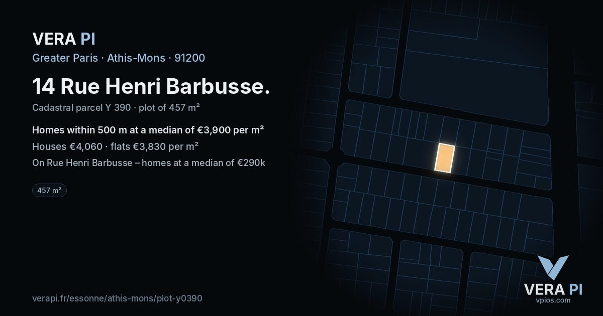 14 Rue Henri Barbusse, Athis-Mons at night – the plot lit, the parcels around coloured by the prices near them