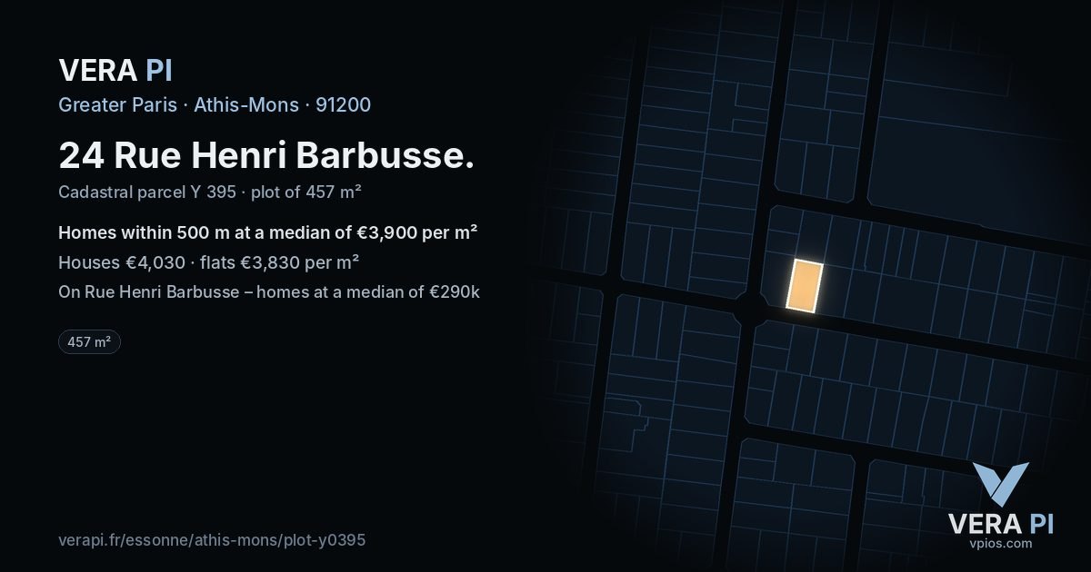 24 Rue Henri Barbusse, Athis-Mons at night – the plot lit, the parcels around coloured by the prices near them