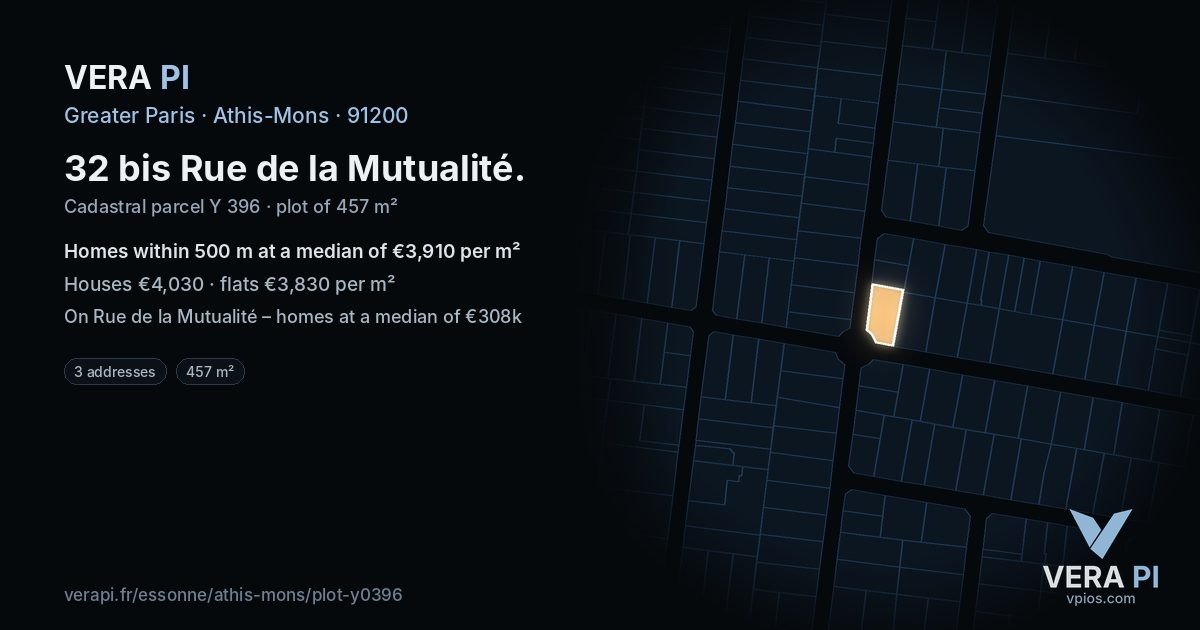 32 bis Rue de la Mutualité, Athis-Mons at night – the plot lit, the parcels around coloured by the prices near them