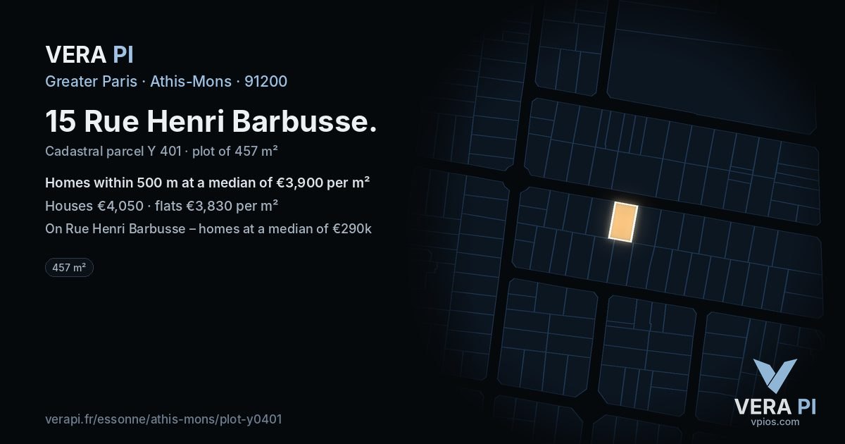 15 Rue Henri Barbusse, Athis-Mons at night – the plot lit, the parcels around coloured by the prices near them