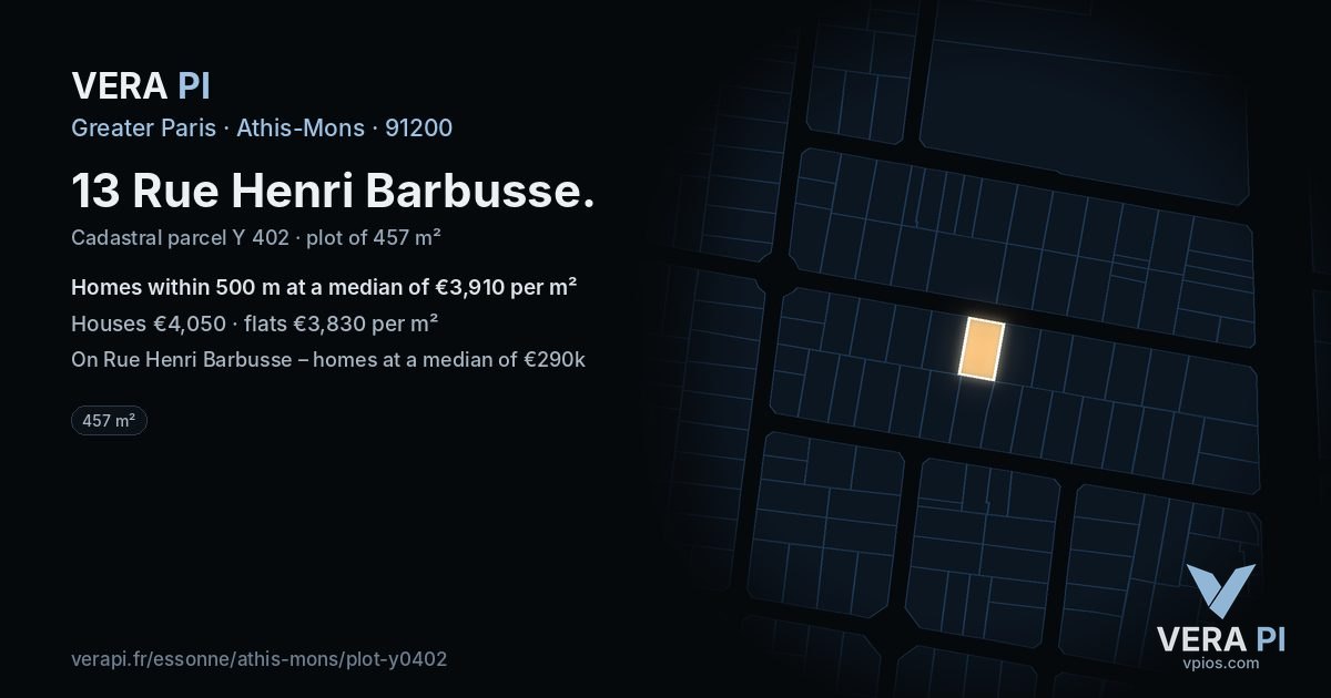 13 Rue Henri Barbusse, Athis-Mons at night – the plot lit, the parcels around coloured by the prices near them