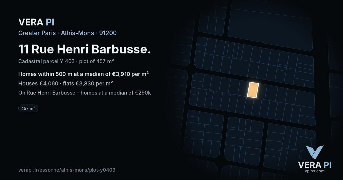11 Rue Henri Barbusse, Athis-Mons at night – the plot lit, the parcels around coloured by the prices near them
