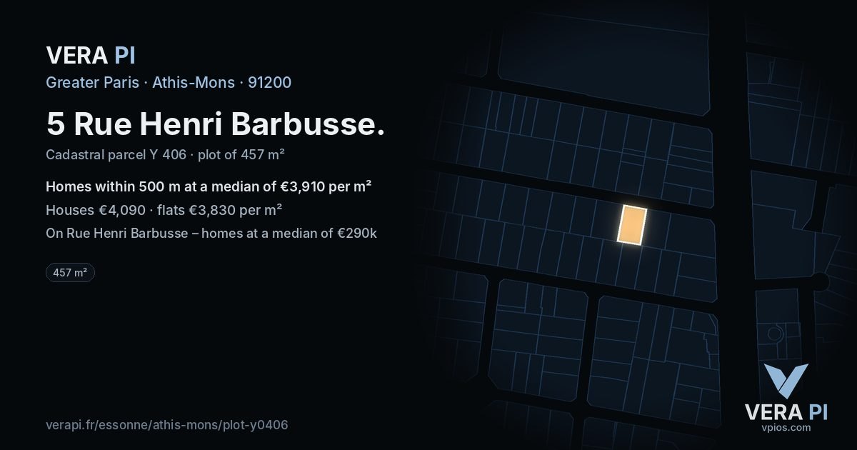 5 Rue Henri Barbusse, Athis-Mons at night – the plot lit, the parcels around coloured by the prices near them