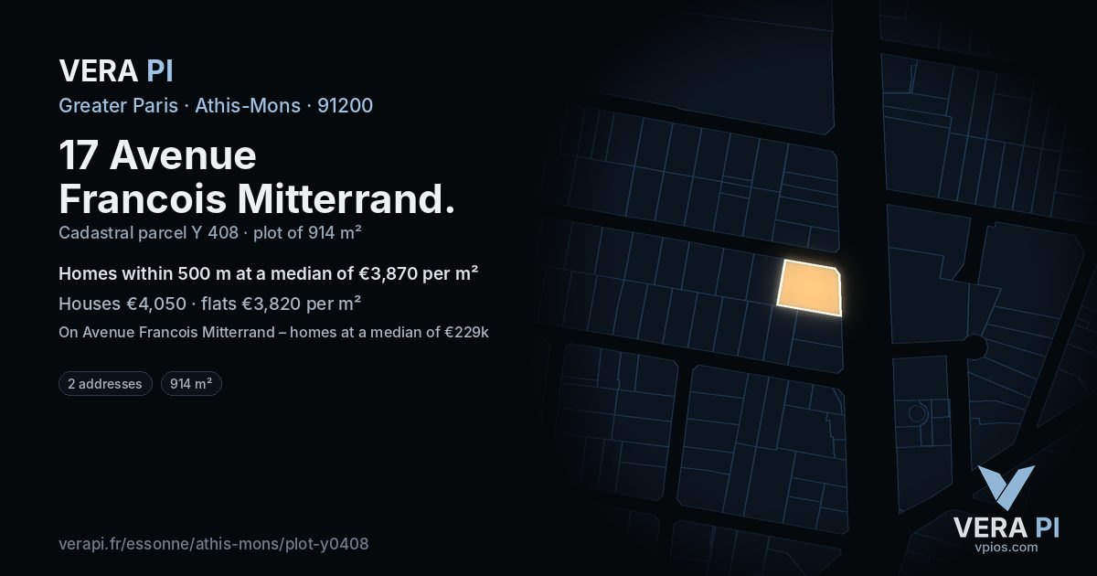 17 Avenue Francois Mitterrand, Athis-Mons at night – the plot lit, the parcels around coloured by the prices near them