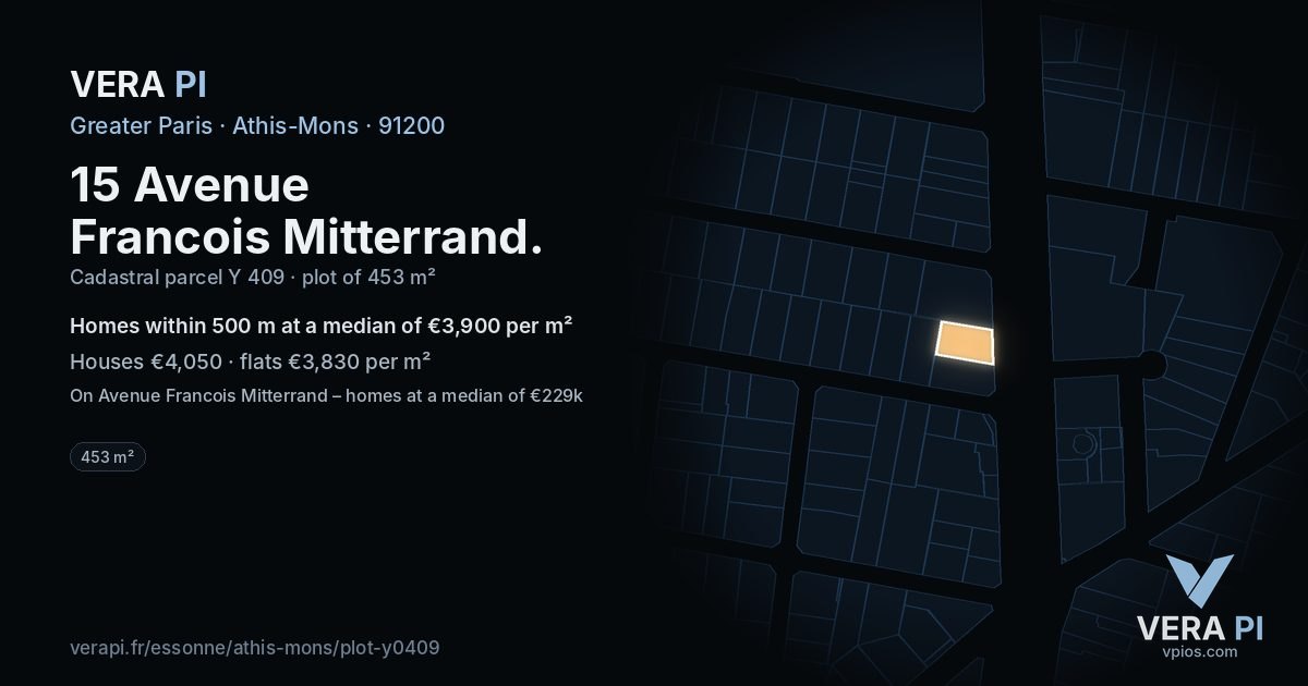 15 Avenue Francois Mitterrand, Athis-Mons at night – the plot lit, the parcels around coloured by the prices near them