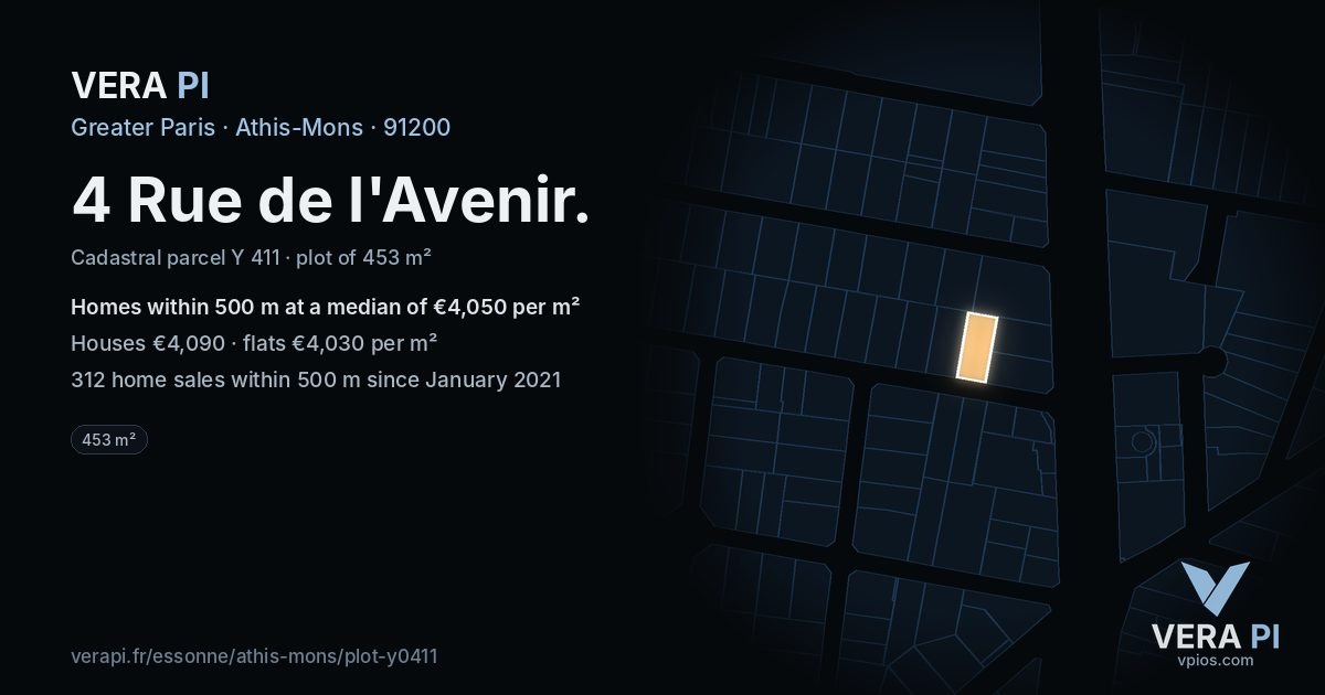 4 Rue de l'Avenir, Athis-Mons at night – the plot lit, the parcels around coloured by the prices near them