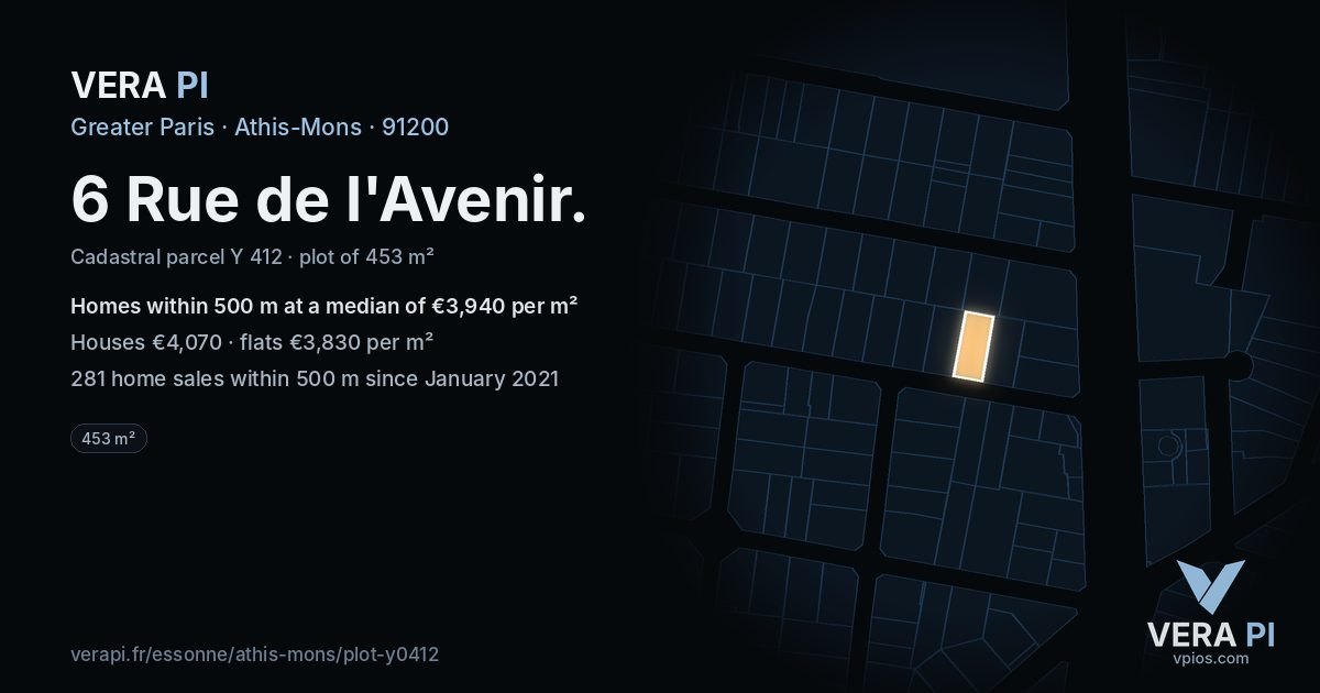 6 Rue de l'Avenir, Athis-Mons at night – the plot lit, the parcels around coloured by the prices near them