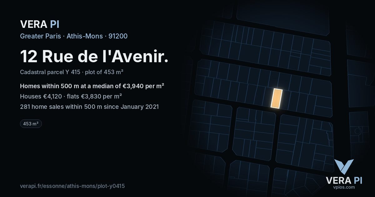 12 Rue de l'Avenir, Athis-Mons at night – the plot lit, the parcels around coloured by the prices near them