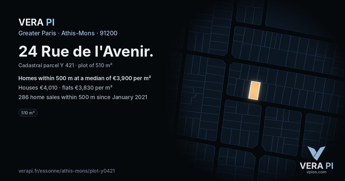 24 Rue de l'Avenir, Athis-Mons at night – the plot lit, the parcels around coloured by the prices near them
