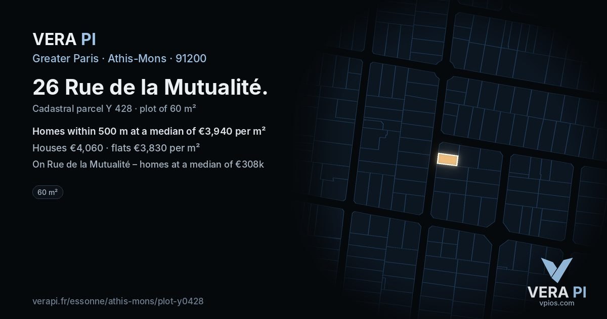 26 Rue de la Mutualité, Athis-Mons at night – the plot lit, the parcels around coloured by the prices near them