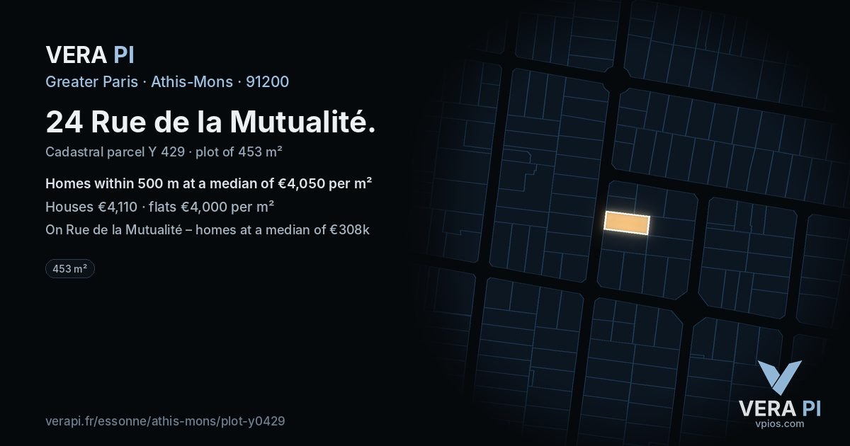 24 Rue de la Mutualité, Athis-Mons at night – the plot lit, the parcels around coloured by the prices near them