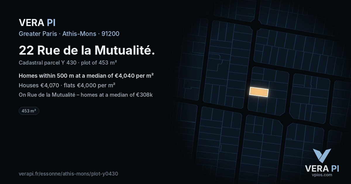 22 Rue de la Mutualité, Athis-Mons at night – the plot lit, the parcels around coloured by the prices near them